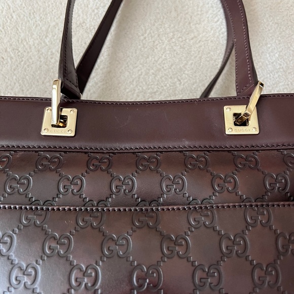 Gucci Guccissima Punch Tote Burgundy Calf Leather Bag - Picture 7 of 15